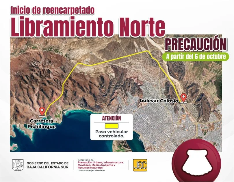 Section of La Paz's Libramiento Norte where the State Road Board is resurfacing the pavement