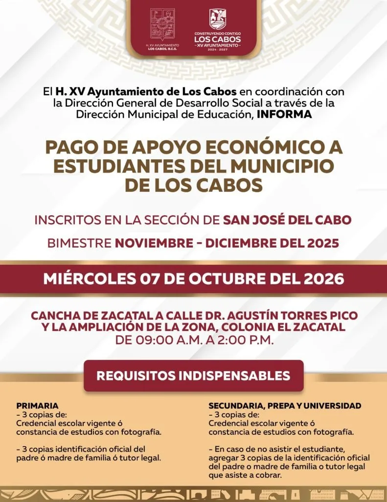 Student financial aid payout in Los Cabos