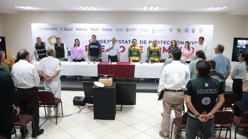 Baja California Sur State Civil Protection Council session on Tropical Storm Simon
