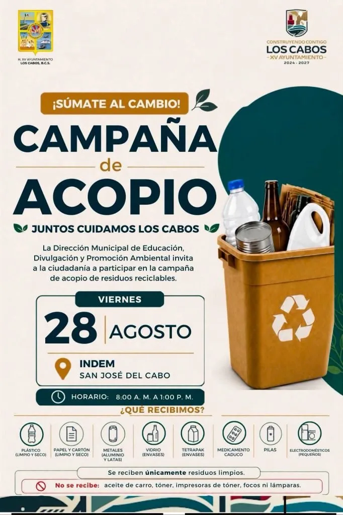 Poster for the recyclables collection drive in San José del Cabo