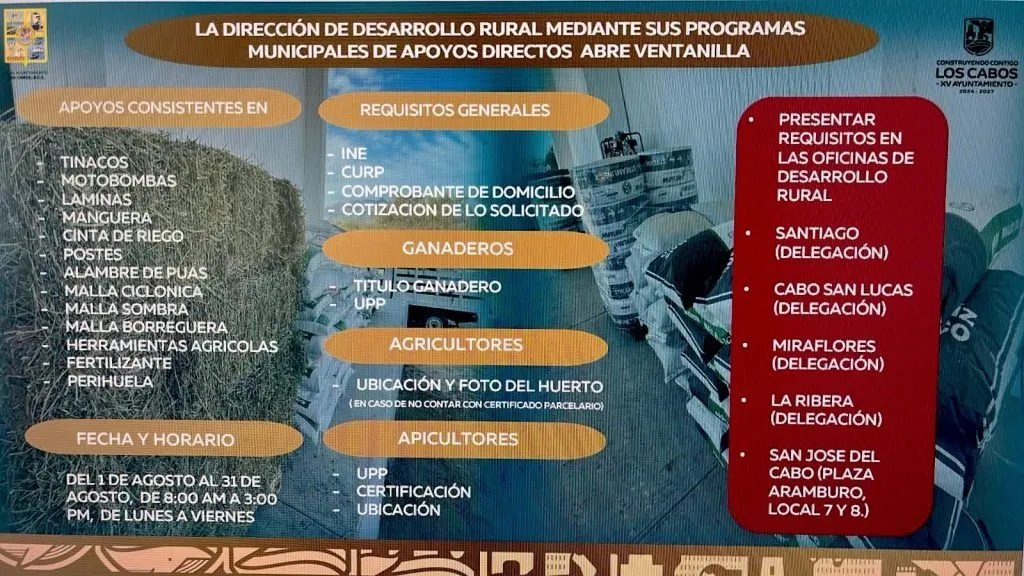 Productores rurales de Los Cabos reciben apoyos del programa municipal de desarrollo rural.