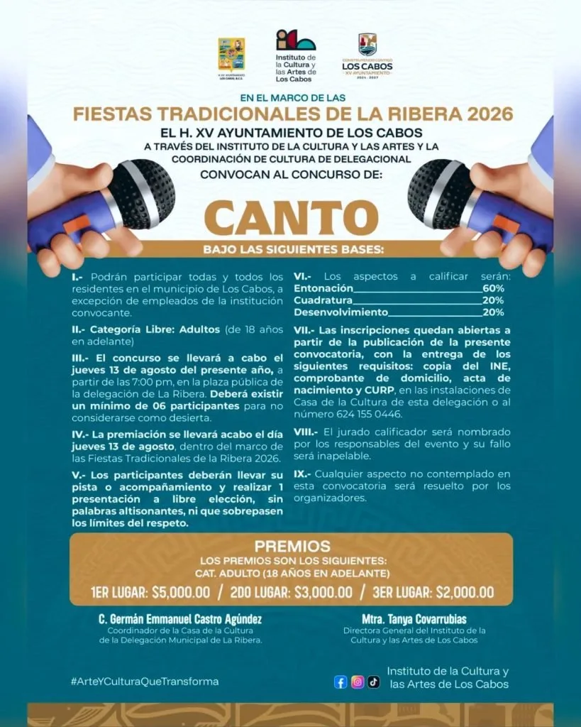 Cartel de los concursos de fotografía, canto y pintura de las Fiestas Tradicionales La Ribera 2026.